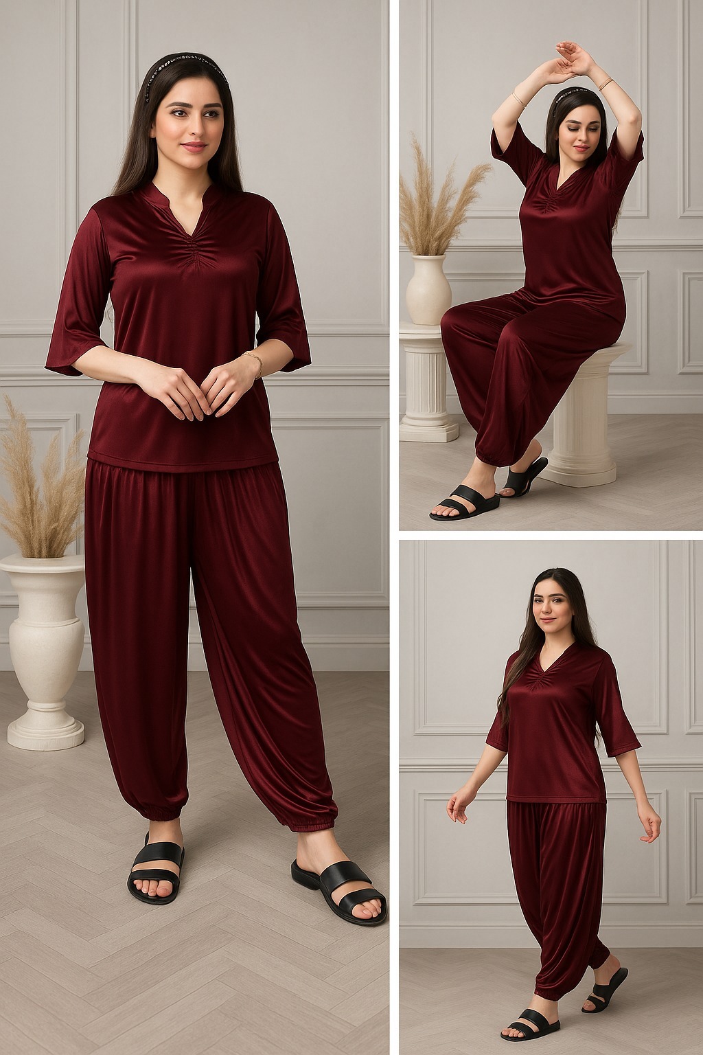 Nighty Sleepwear Silk Satin night dress Lingerie Set With Robe and Short Gown , Night Wear For Women , Beautiful Night Dress , Sleepwear Nighty Bridal for Ladies and Girls for Night Wear