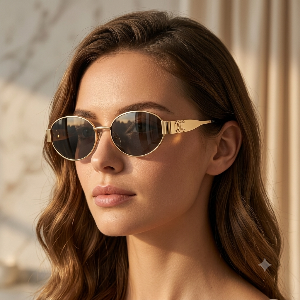 UrbanHive.pk Elegant Style & Lightweight Thin Metal Round Frame Shades for Girls & Ladies - Ceeeline Classic Small Oval Glasses for Boys & Men With CC Logo - Retro Polygonal Shape Sunglasses for Women & Unisex