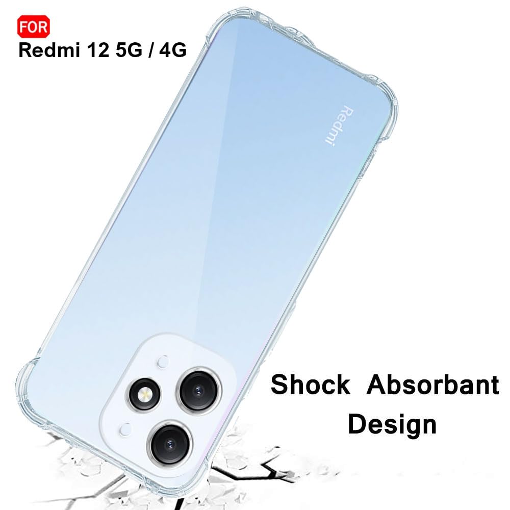 MOONESS Cover per Xiaomi Redmi 12 4G / 5G (6,79) Custodia con Vetro Temperato,Hard PC + Morbido Silicone TPU Case - Trasparente