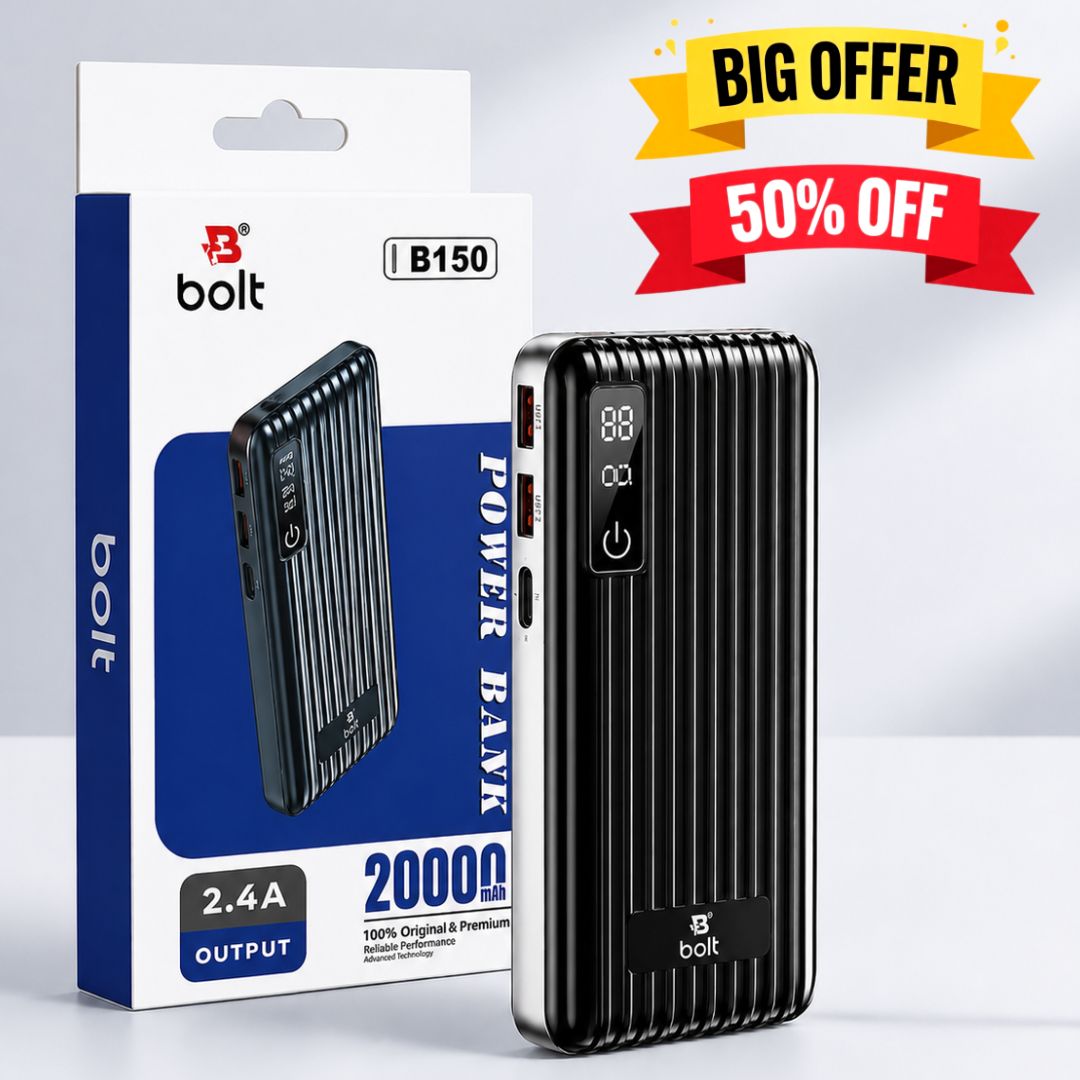 20000mAh Fast Charging Power Bank with Digital LED Display | Dual USB Output | Portable High Capacity Backup Battery