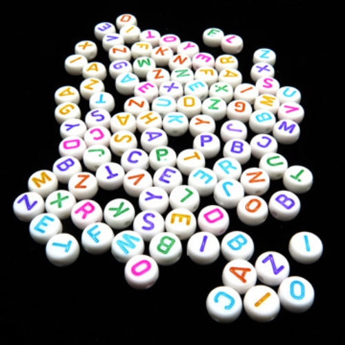100Pcs 7mm MultiColor Letter Loose Spacer Alphabet White Acrylic Beads For DIY Jewelry Making