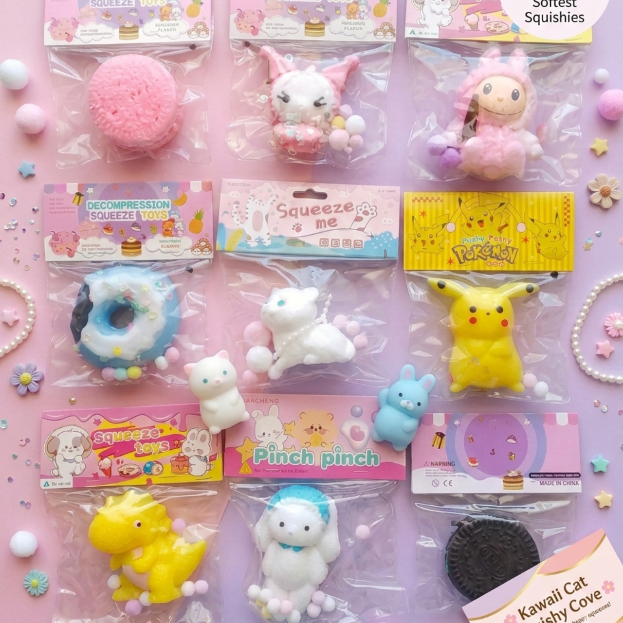 Cute Silicone Animal Squishy Squeeze Toy Multi character Kawaii Cat Paw Fidget Stress Relief & Anxiety Decompression Toy for Kids & Adults | Soft Stretchy Sensory ASMR Squishies | Buy2Enjoy