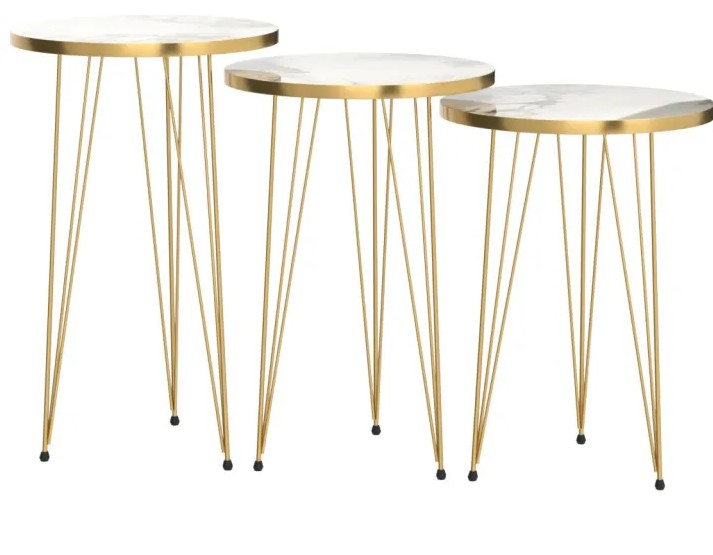 MDF Wood Daisy Nesting Table With Metal Stand - Set of 3 Round table Table - Decoration coffee table - Daisy coffee table - dining table Nesting table set - Side Table Coffee Table - Also Best For Decor - 1 Pc  2 pc  Set Of 3 Coffee Tables - Side Tables