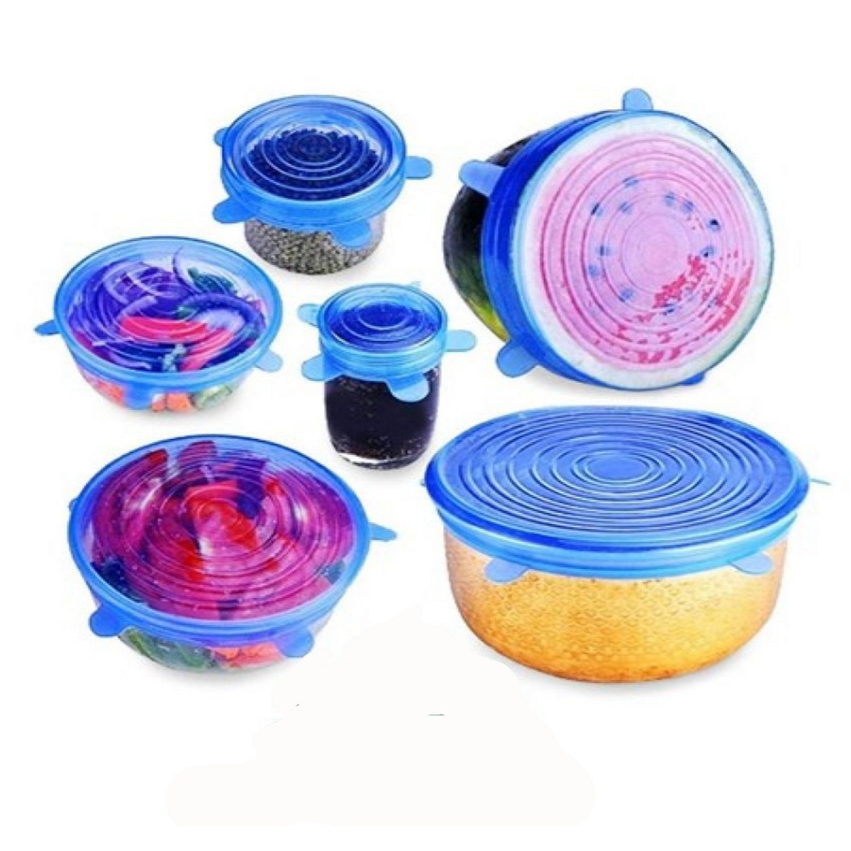 6 Piece Food Silicone Expandable Lids For Bowl, Saucepan, Universal Lid