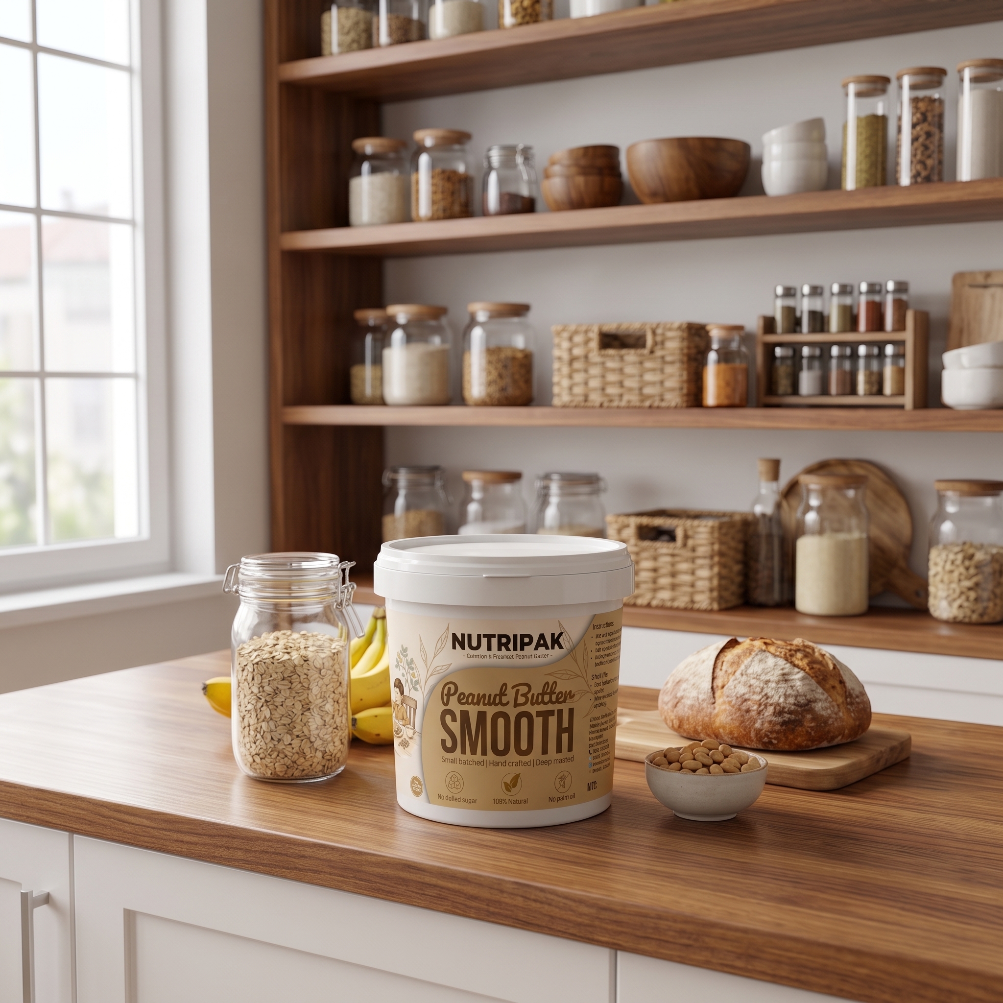 NUTRIPAK Smooth Peanut Butter | 100% Natural | No Added Sugar | No Palm Oil | High Protein Spread | 500g Jar