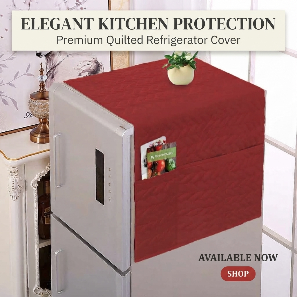 Fridge Dust Cover Waterproof Refrigerator Dustproof Cover with 6 Pocket Household Freezer Top Hanging Bag Fridge Storage Bag Appliance Protector Organizer Washing Machine Top Cover