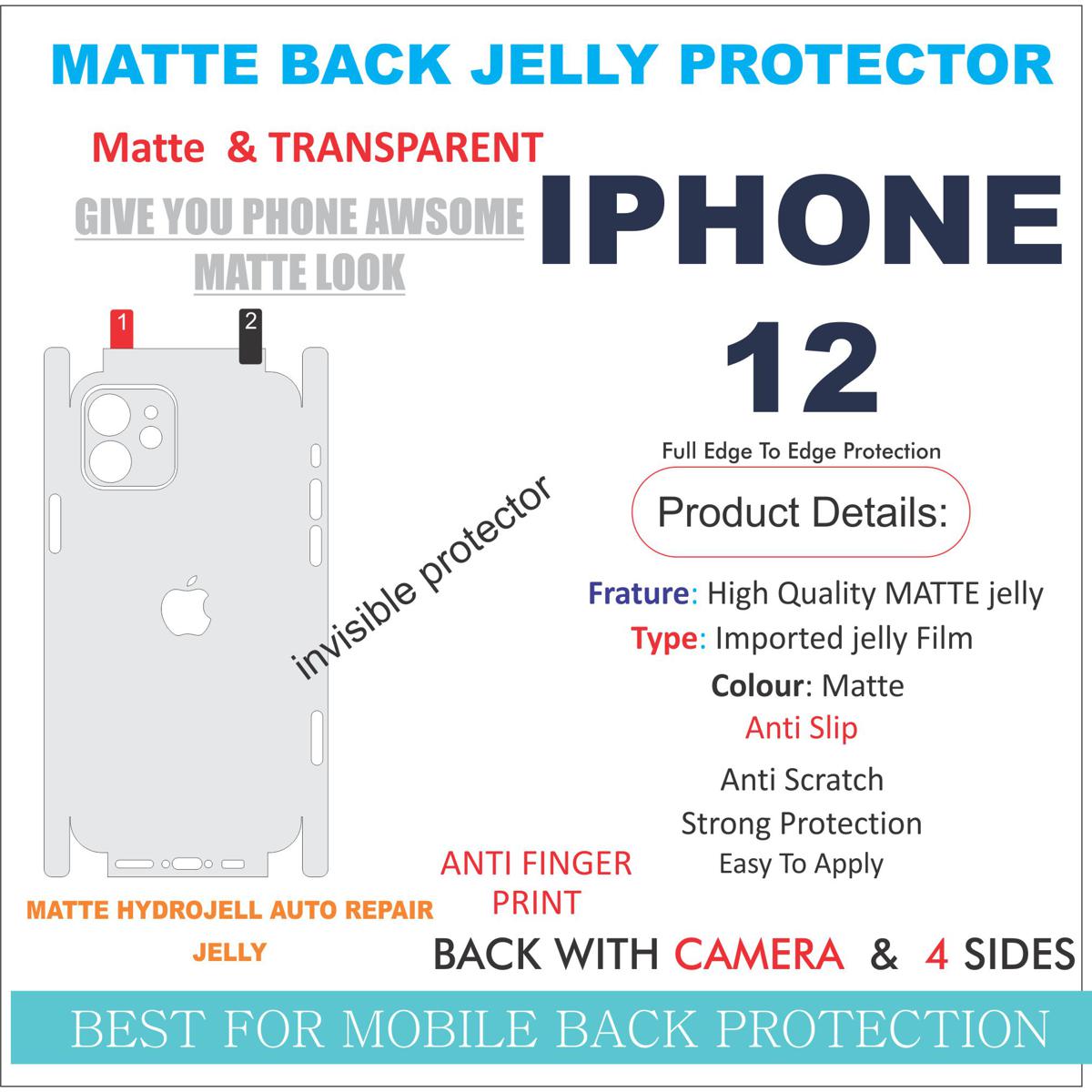 APPLE IPHONE 12 MATTE BACK JELLY PROTECTOR WITH SIDES AND CAMERA PROTECTOR / MATTE BACK JELLY PROTECTOR FOR APPLE 12 price in Pakistan