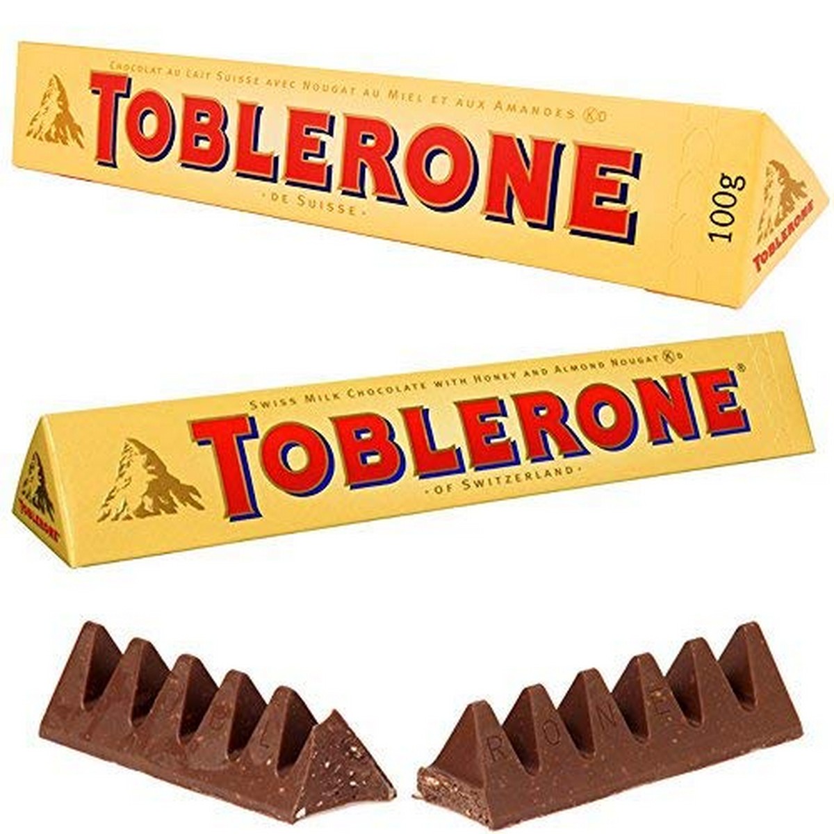 Toblerone Milk Chocolate 2 Bars Of 100 Grams (made In Switzerland)