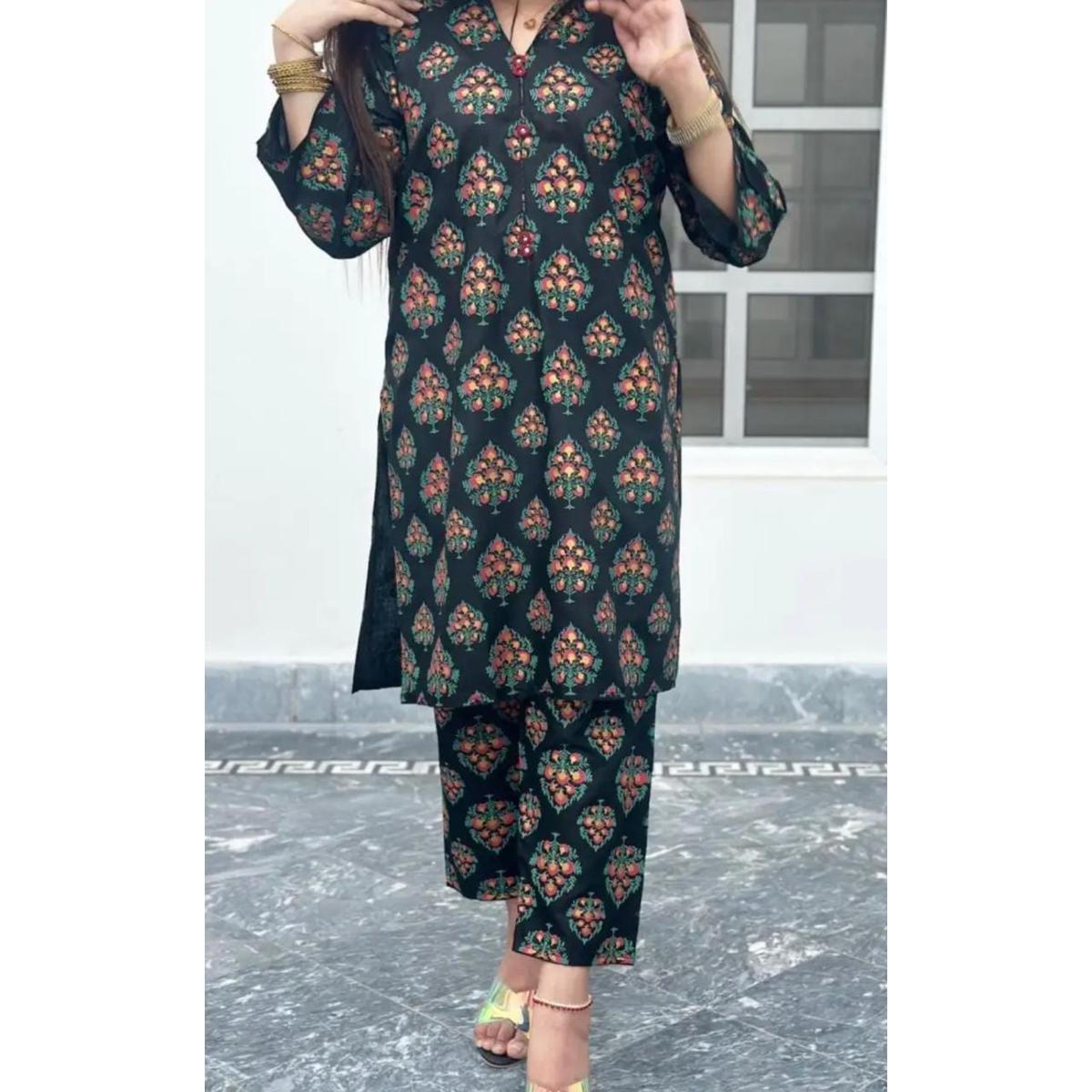 New stylish collection Leaf printed 2pc stitched dress for girls and women.