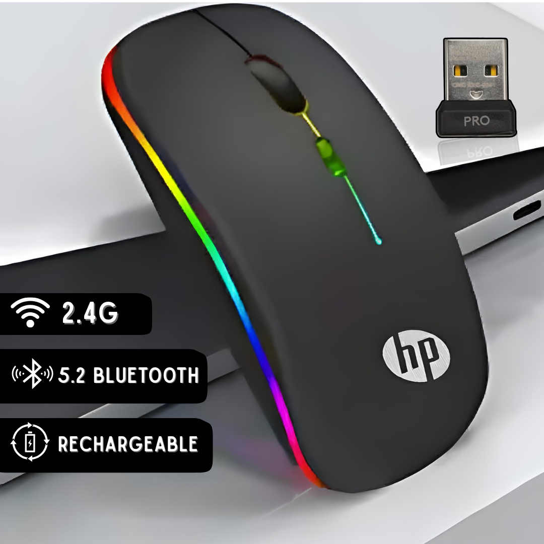 { Special Offer }  RGB Wireless Mouse With Free Mouse Pad - Slim & Silent 7 Colour LED Lights - Dual Mode 2.4G & Bluetooth Rechargeable Portable Optical Office Mouse With USB Receiver - 3 Adjustable DPI Levels for Notebook, PC, Computer, MacBook by TechZo