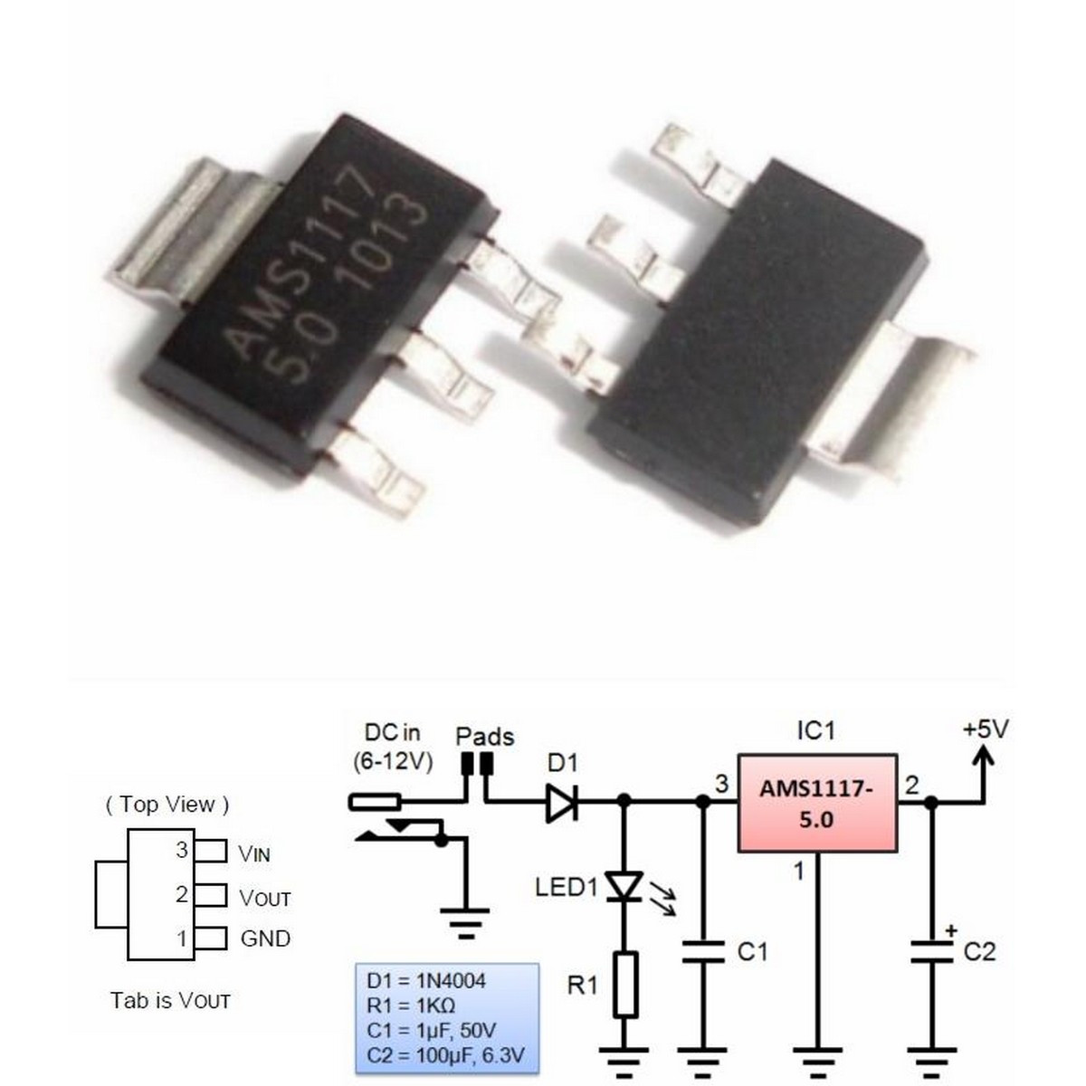 5pcs AMS1117 5 0V 5V Fixed Voltage Regulator SMD SOT 223 Linear Voltage 