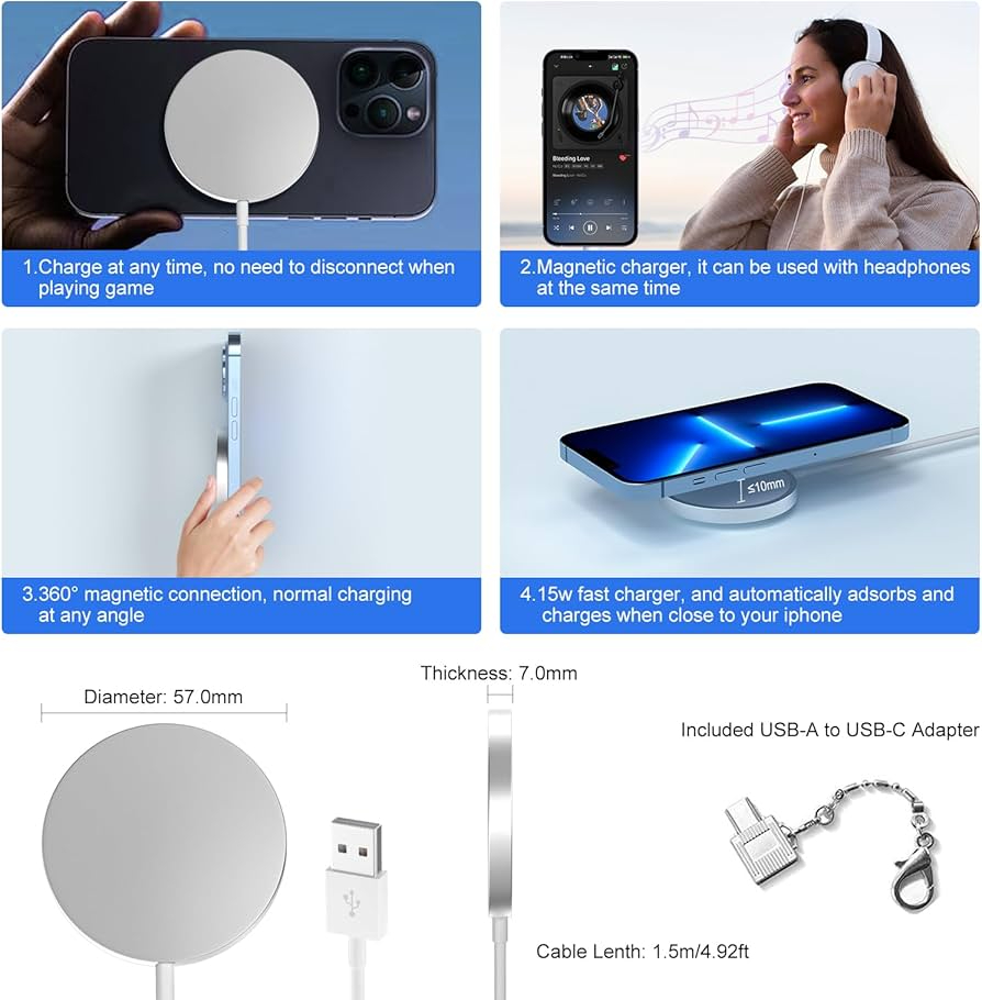 15W Wireless Charger - Magnetic Wireless Charger - Fast Charging