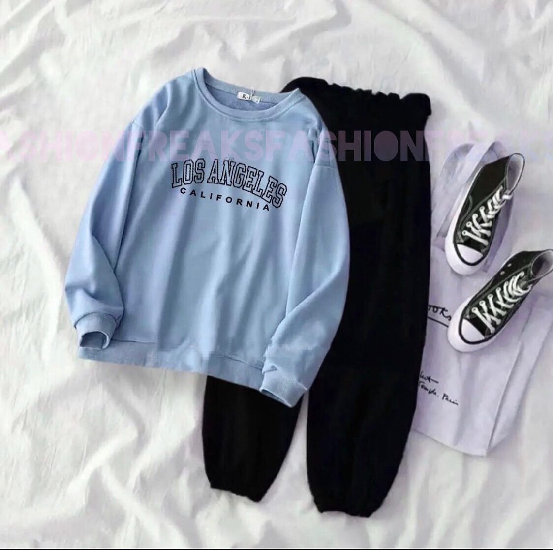 Los Angeles California Summer Tracksuit for Girls and Women – Comfortable Cotton Set with Full Sleeves T-Shirt and Trousers – Stylish, Breathable, and Affordable