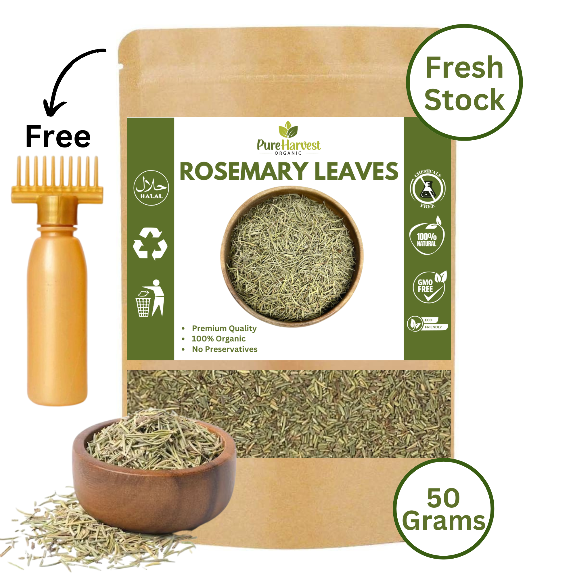 Pure Harvest 50 Grams Dry Rosemary Leaves with Free Hair Oil Applicator | Ideal for Strong Hair Growth | Rosemary Leaf - Natural Solution Of Healthy Lifestyle | price in Pakistan