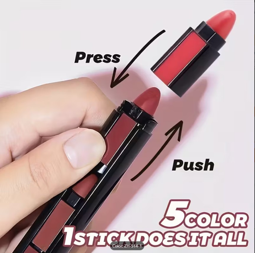 5-in-1 Multi-Function Makeup Set –1 stick contain multiple task ( Matte Lipsticks, Eyeshadow, & Blush Highlighter in One Compact Kit)