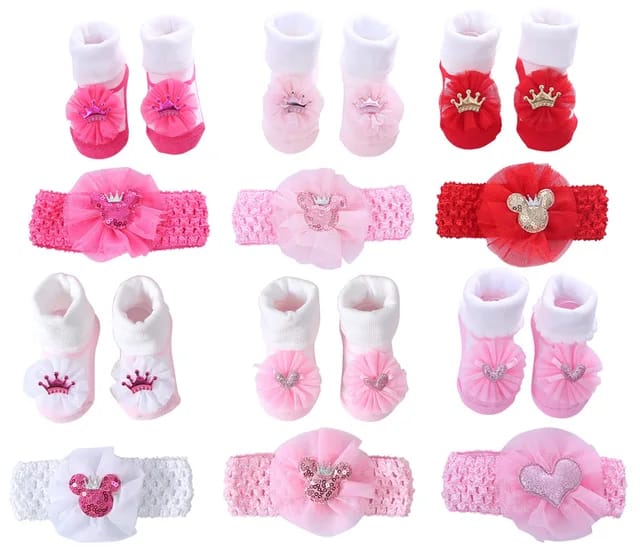 Newborn Infant Baby Girl Shoes +Headband Set First Walkers Soft Sole Bowknot Cute Shoe Toddler Walking