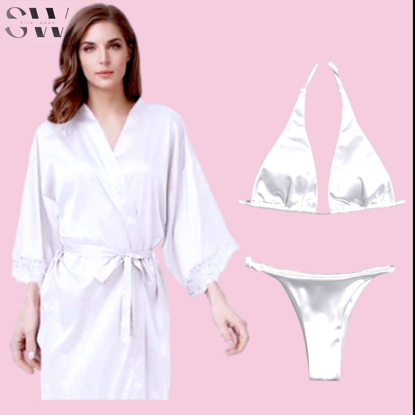 MO MEMON 3-Piece Silk Satin Nighty Set – Bridal Lingerie with Robe