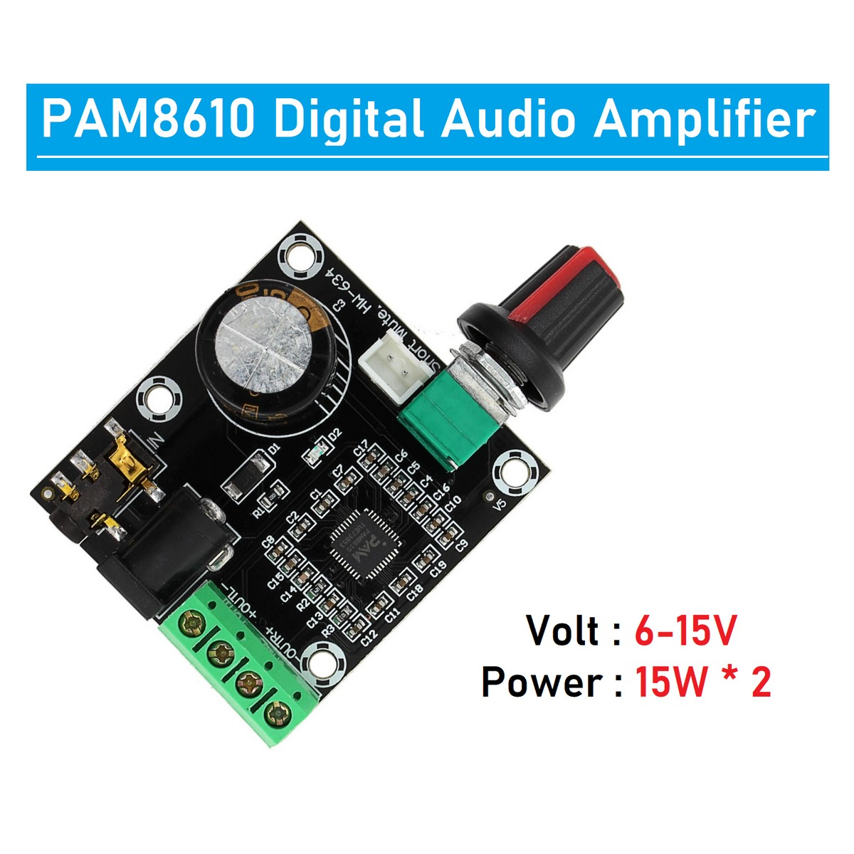 PAM8610 Power Amplifier Board 2x15w Dual Channel Stereo Mini Class D