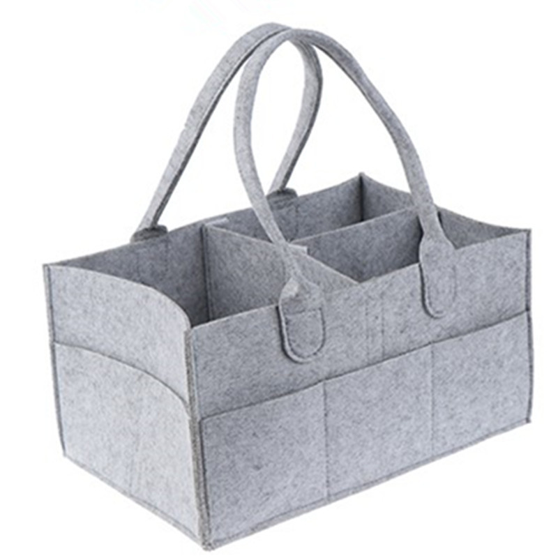 Baby Diaper Caddy Organizer, Foldable Felt Storage Bag with Multi Pockets and Flexible Compartments, Portable Car Travel Organizer for Changing Nappy, Wipes, Newborn Shower Gift