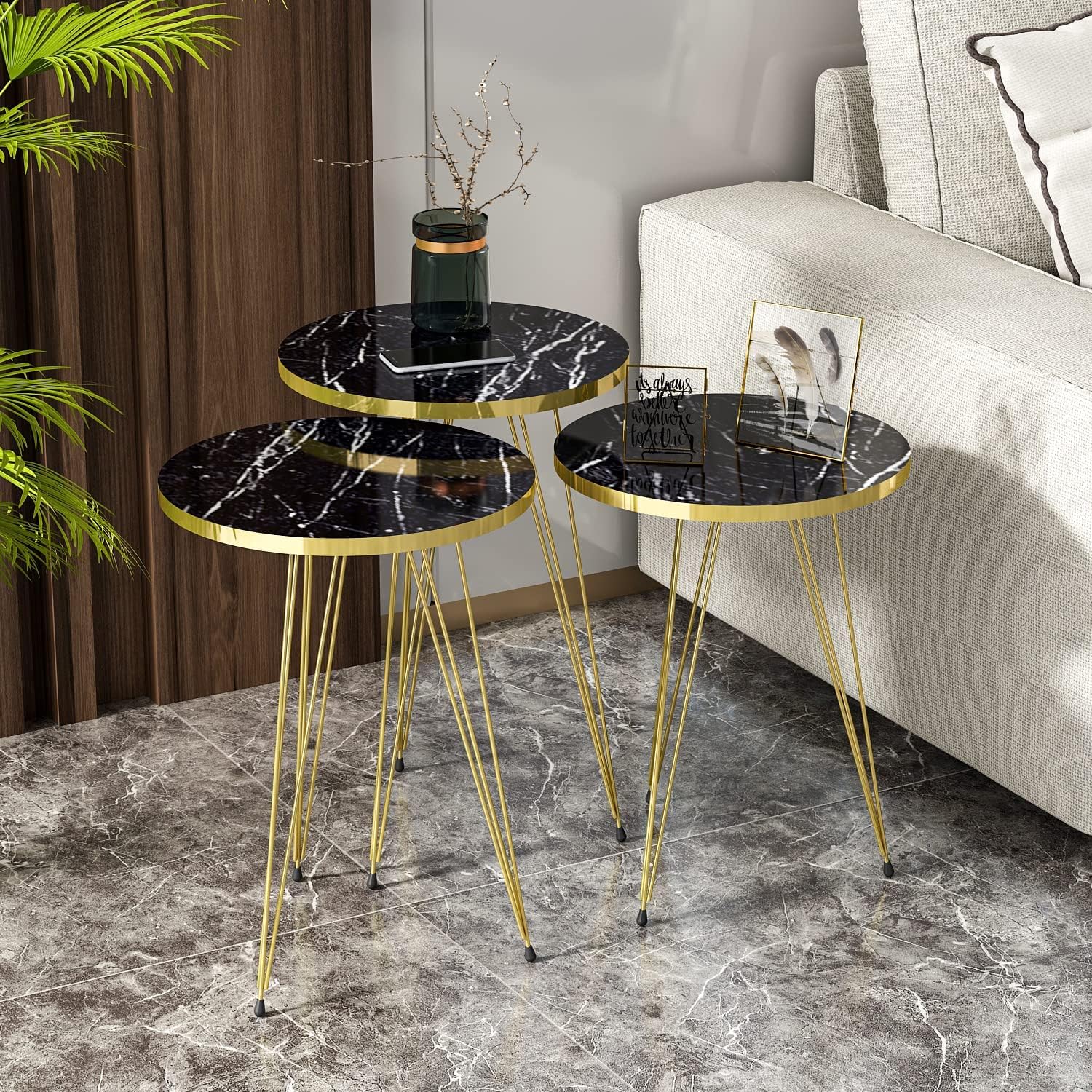 HOME COMFORT 1 Pcs / Set of 3 Mdf Wood Round Nesting Table With Metal Stand Set of 3 Round Table Decoration Coffee Table Round Coffee Table Dining Table Nesting Table Set Side Table  nesting Table Decor