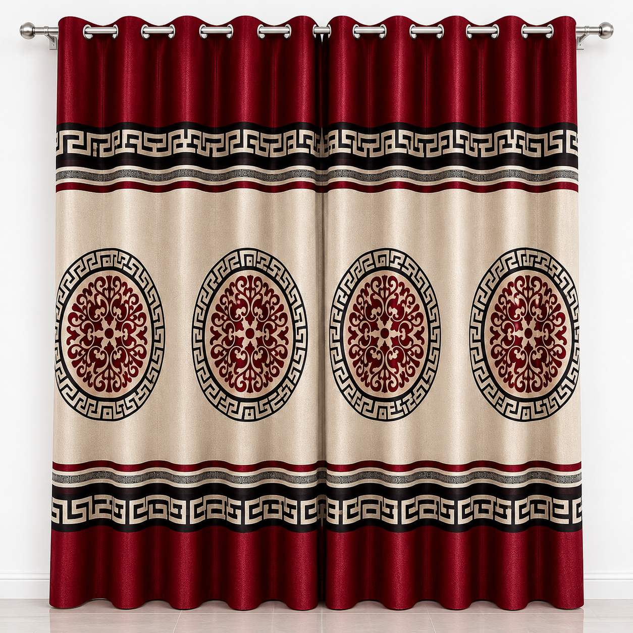 Premium Motif Shanghai Curtain for Window & Door - Ring Eyelet Ready Made Parda Panel (Export Quality)