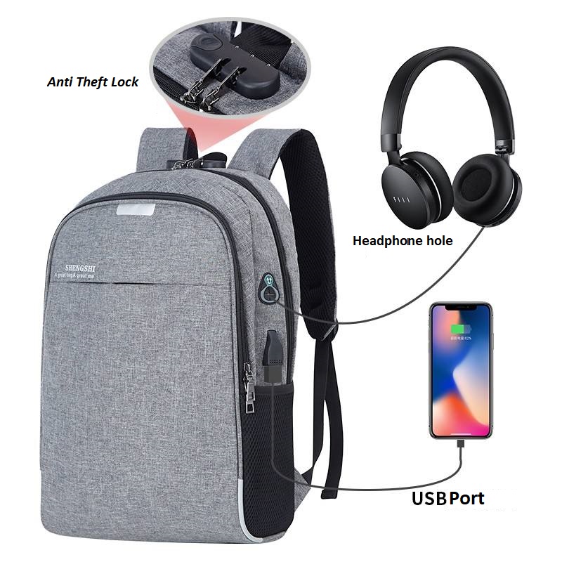 SHEMOSHI Anti-Theft Laptop Backpack with USB Charging Port  16.5" Inch Laptop Waterproof College Bag for Men & Women  Business Travel Bag with Combination Lock & Charging Cable