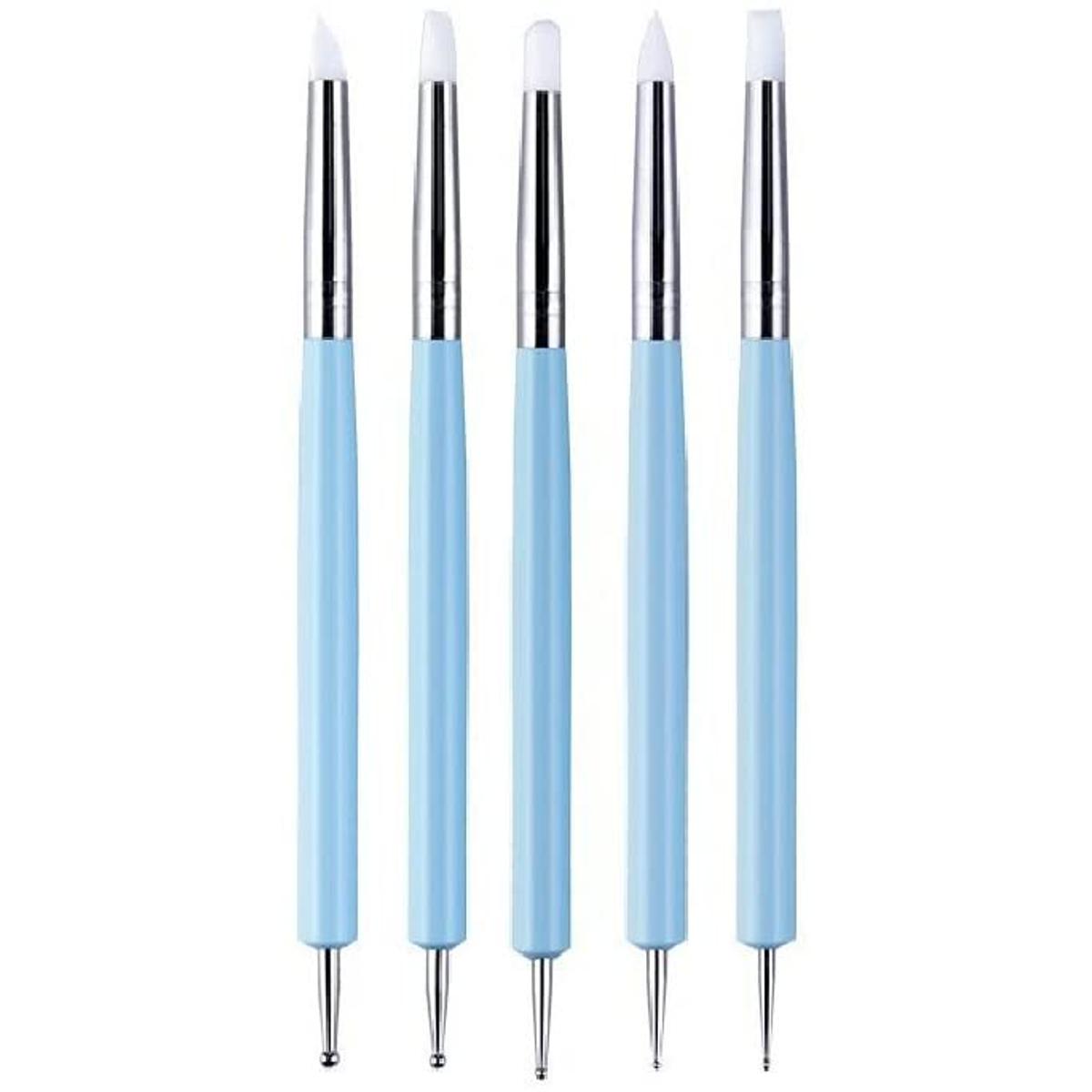 Nail Art Tool 5Pc X 2 Way Ball Styluses Dotting Tool Silicone Color Shaper Brushes Pen for Polymer Clay Pottery Modeling Sculpture Nail Art Kit