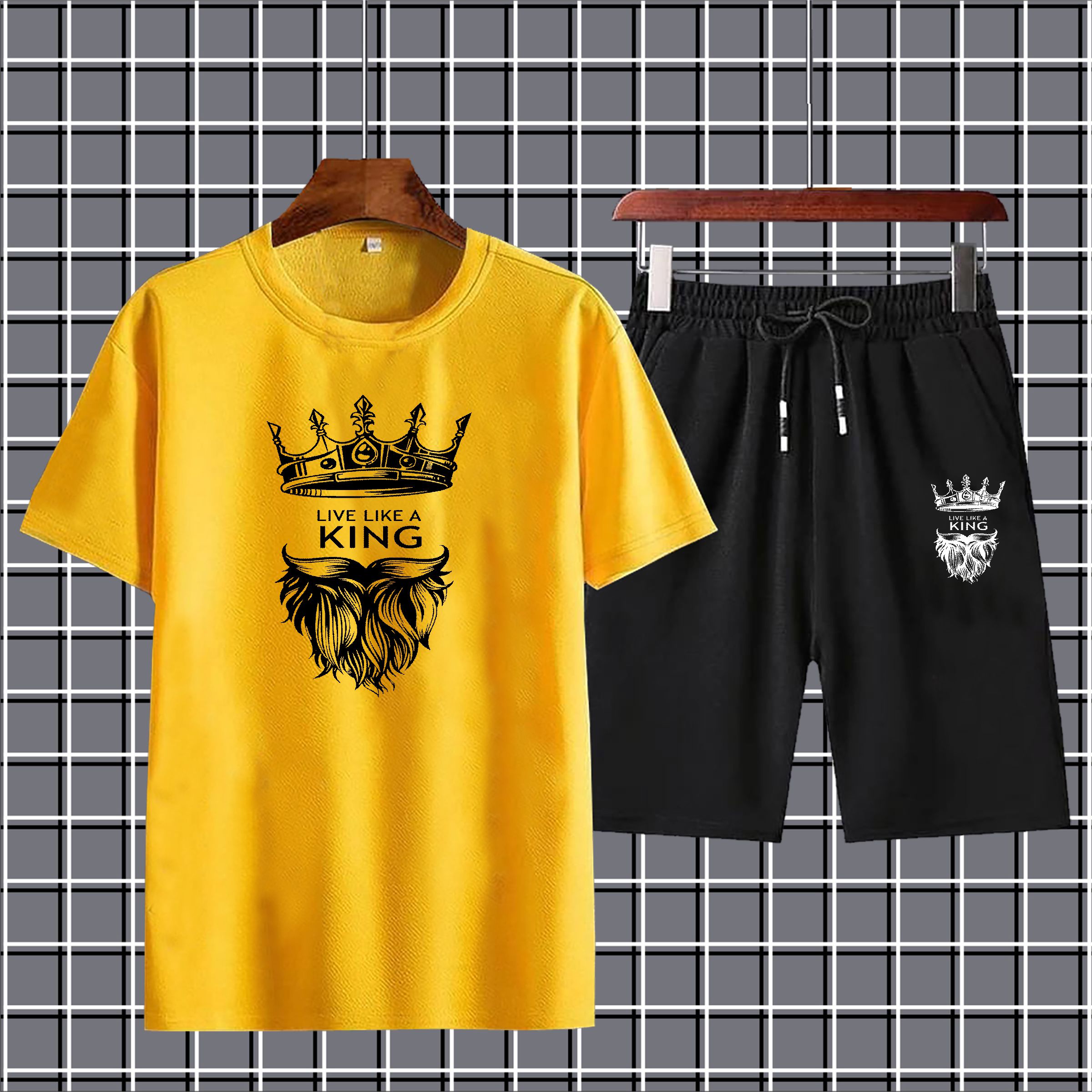 Live like a king Printed T-shirt And Shorts Summer Track Suit For Men -Black