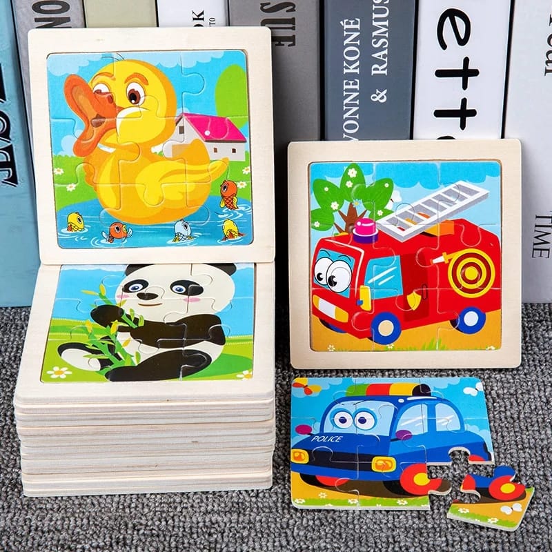 Montessori Wooden Picture Puzzles for Kids — 12 Colourful Animal Boards, 9-Piece Each for Hand-Eye & Problem Solving