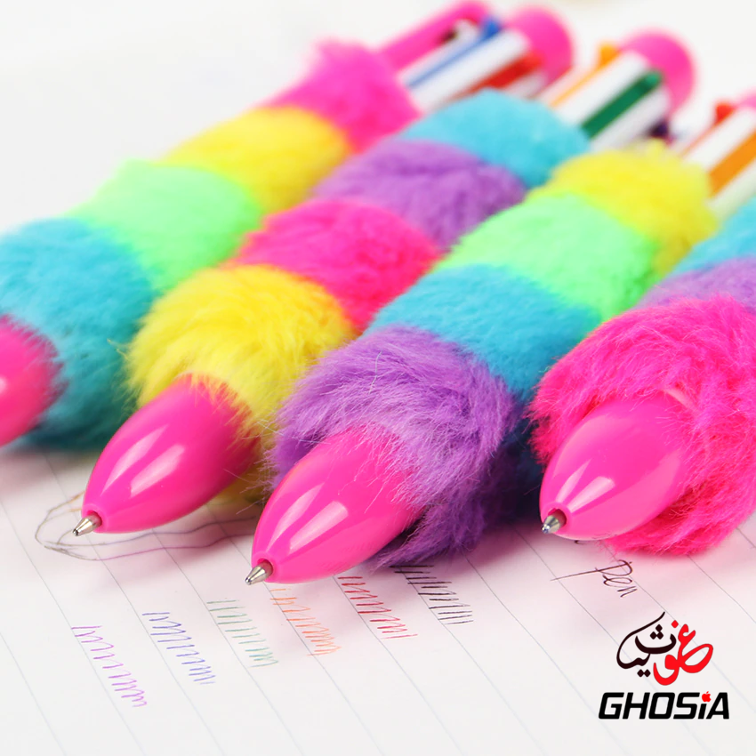 RAINBOW FUR PEN Multi Color 6-in-1 Pen Fuzzy Pom Pens Colorful