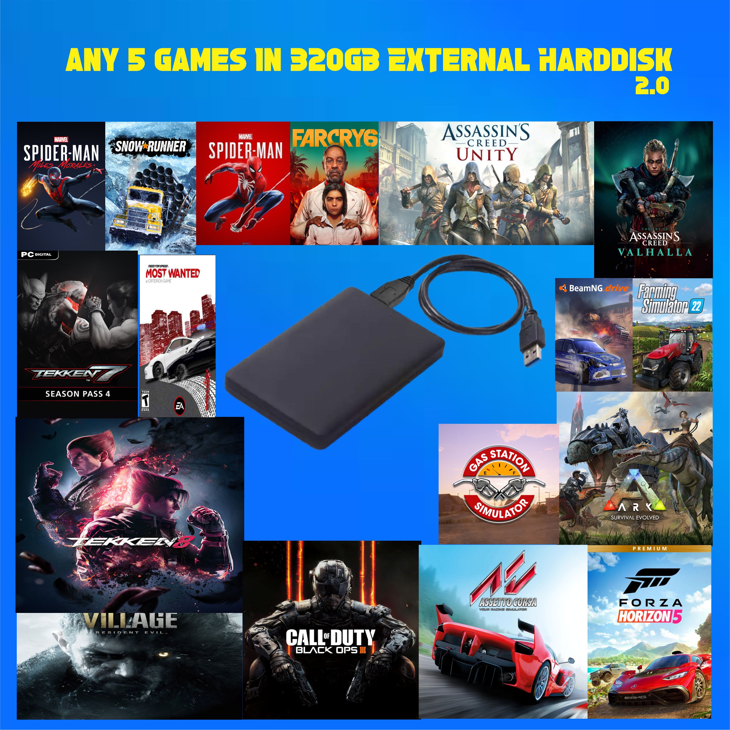 Any 5 Games In 320GB External Harddisk - PC Games - Offline Games - Any 5 Games - External Harddisk