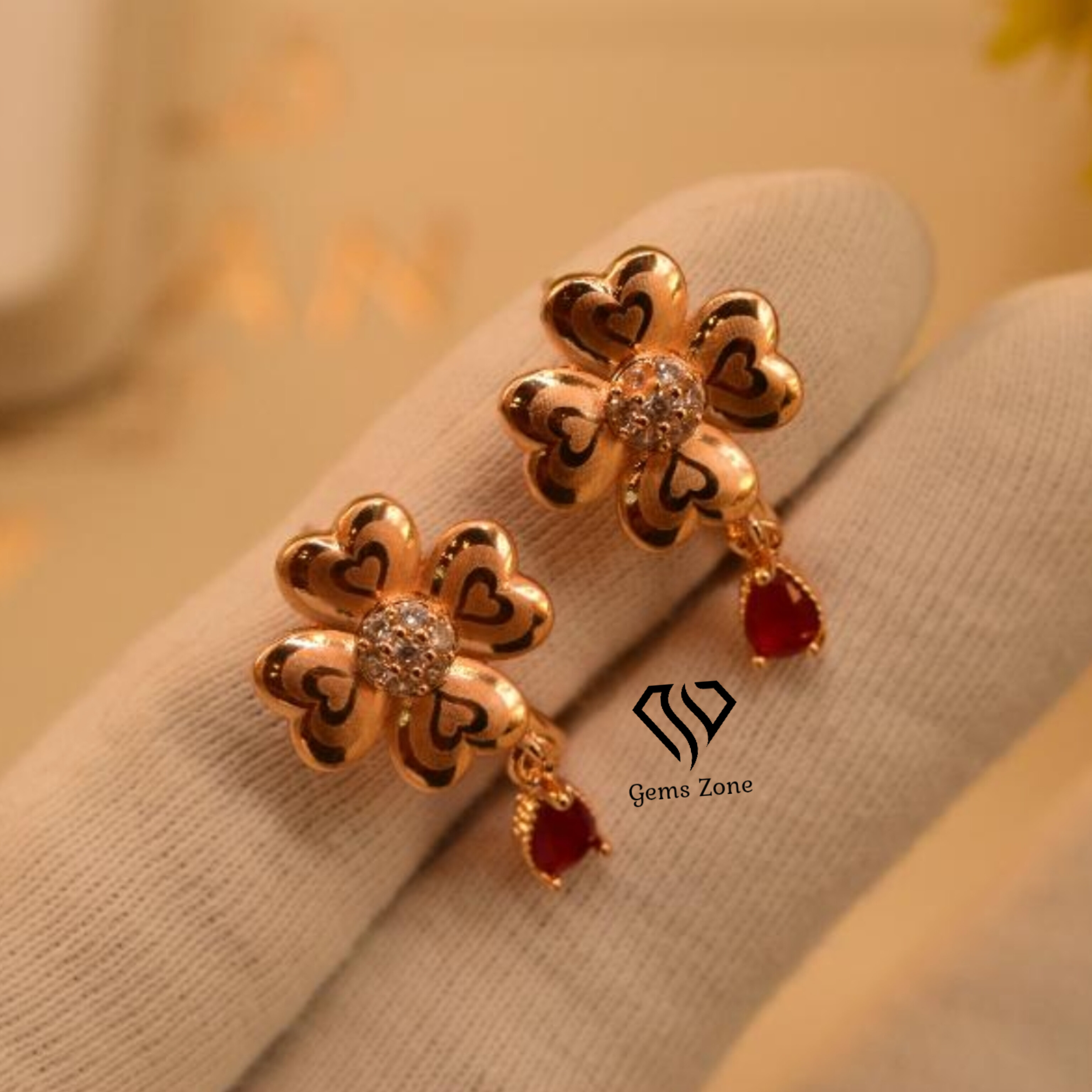 Stylish Golden Earrings With Red Stone For Girls And Women. Gemszone Jewellery . Jhumka For Girls . Weeding Jewllery