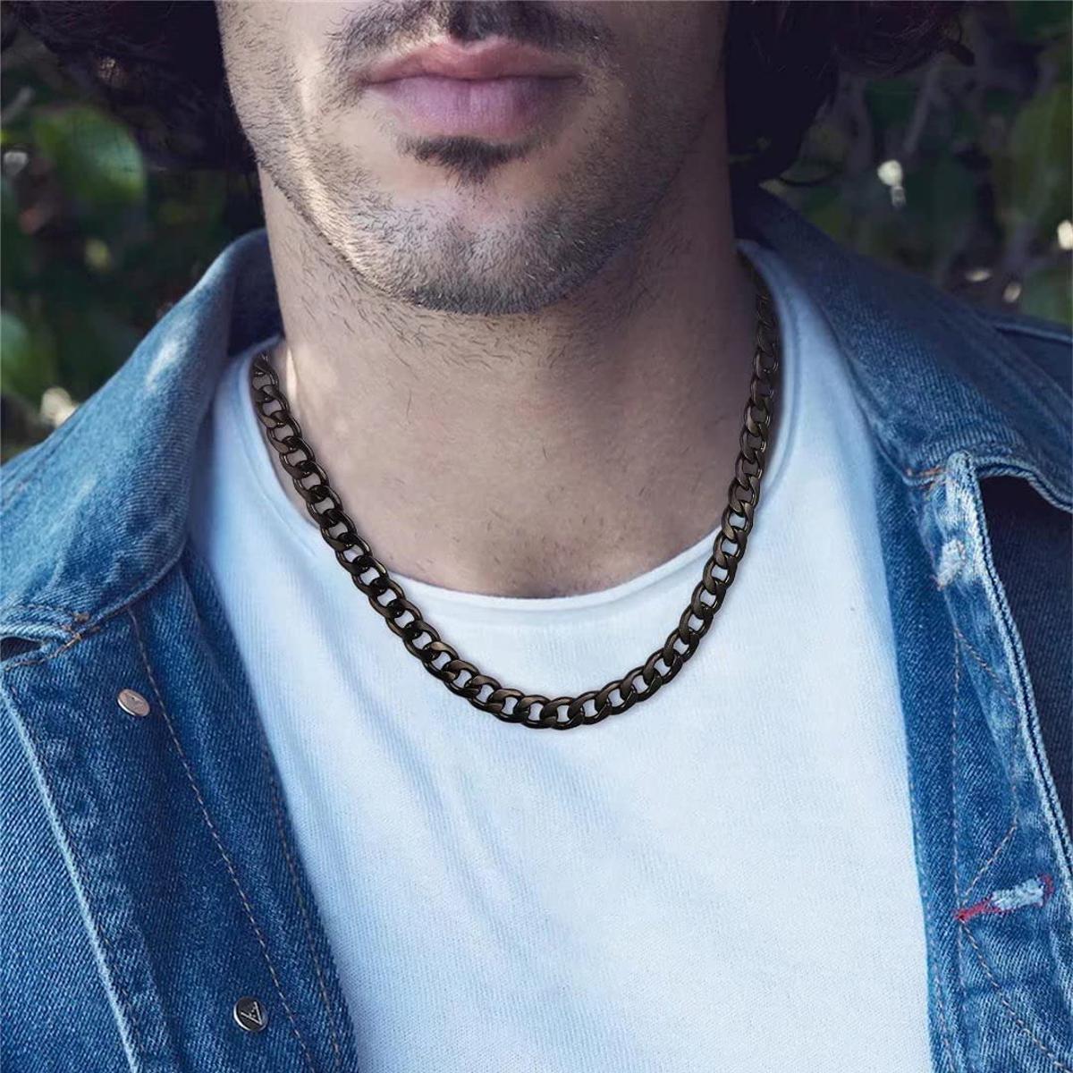 Black Stainless Steel Italian Thin Cuban Neck Chain For Men / Boys / Mens