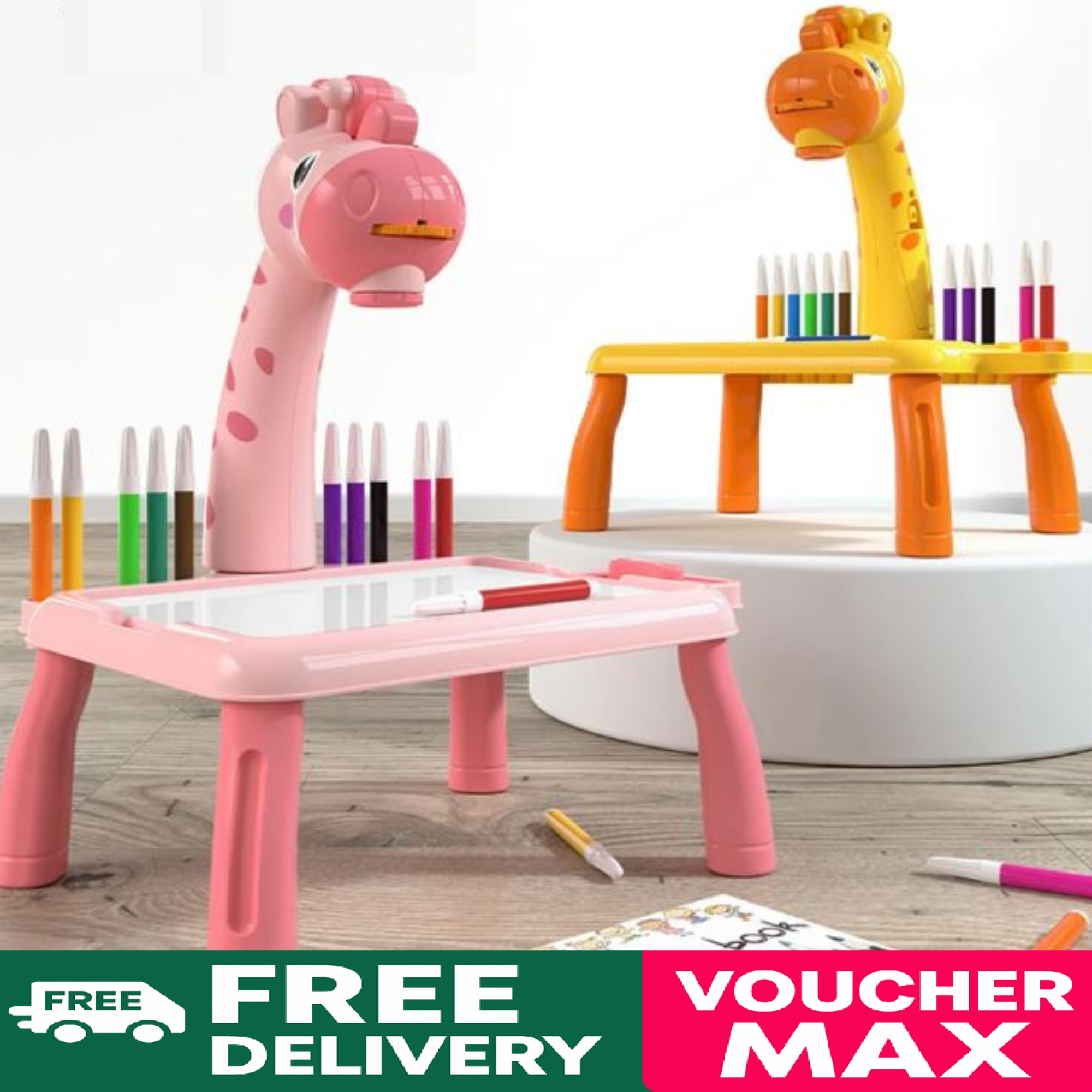 Giraffe LED Projector Drawing Board for Kids Educational Art Toy with Light Projector Tracing Board Sketch Pad and Marker Pens Learning Drawing Copy Board for Boys Girls Best Birthday Gift for Children Painting Table with Slides Animal Design Toy Set 3-8