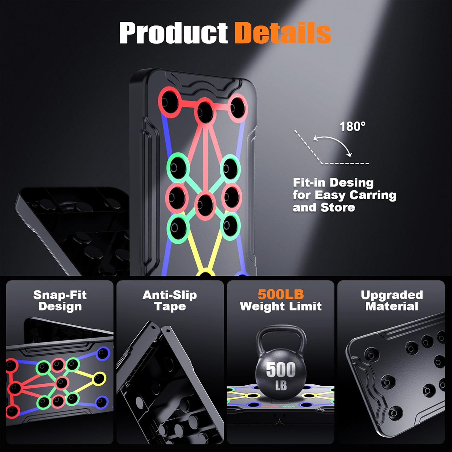 Multifunctional Pushup Board - 12 in 1 Body Building Push Up Rack - Adjustable Hand Gripper for Forearm Strength - 11Pcs Resistance Bands Set - Best Home Workout Equipment - Home Gym Combo - Fitness Equipment - Exercise Kit