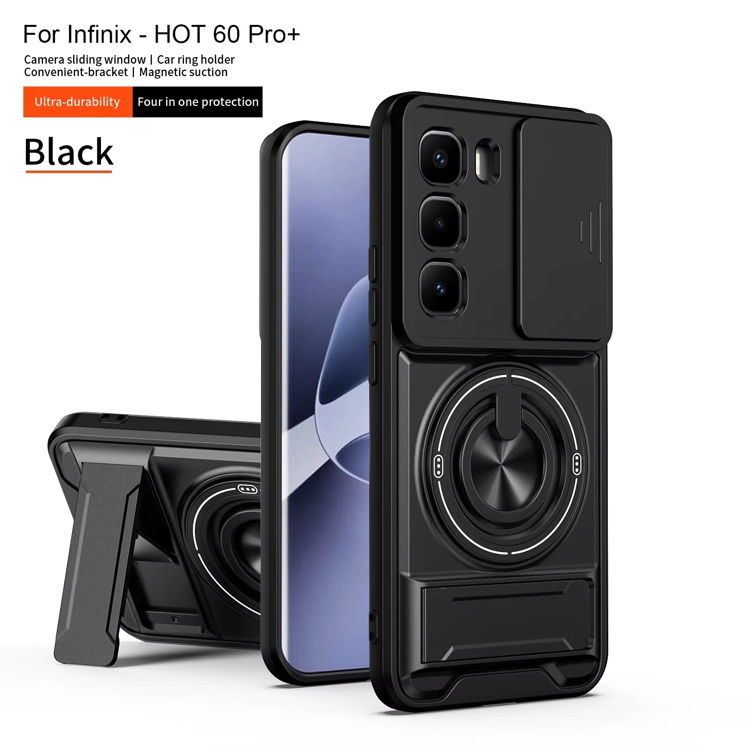 Infinix Hot 60 Pro Plus Compatible With Rugged Camera Guard Stand Case