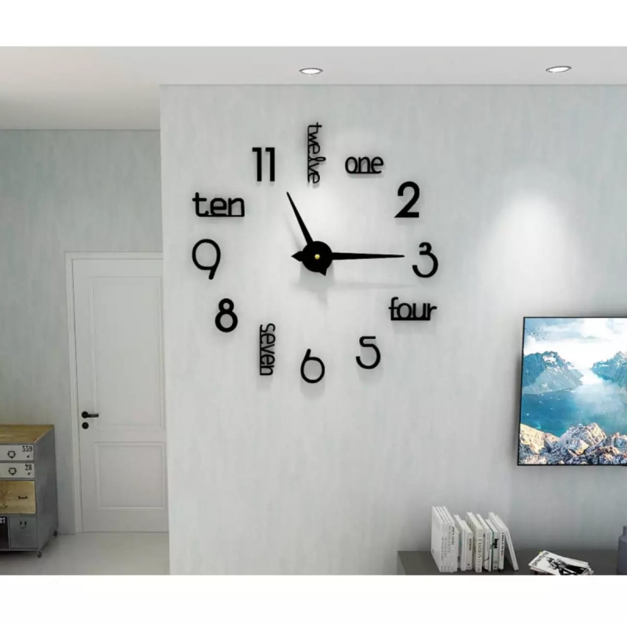 Home 24 inch wooden Large Wall Clock with Modern Design 3D Wall Clock Home Decor Living Room Quartz Wall Clock