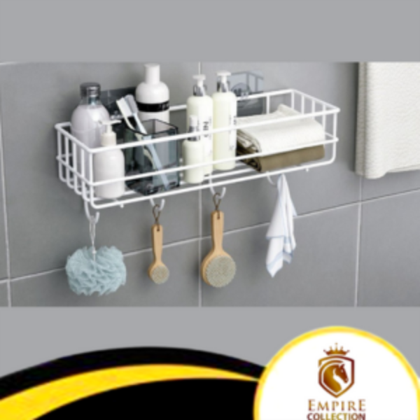 Bathroom Storage Hanging Shelf Wall Mounted With Hooks | Daraz.pk