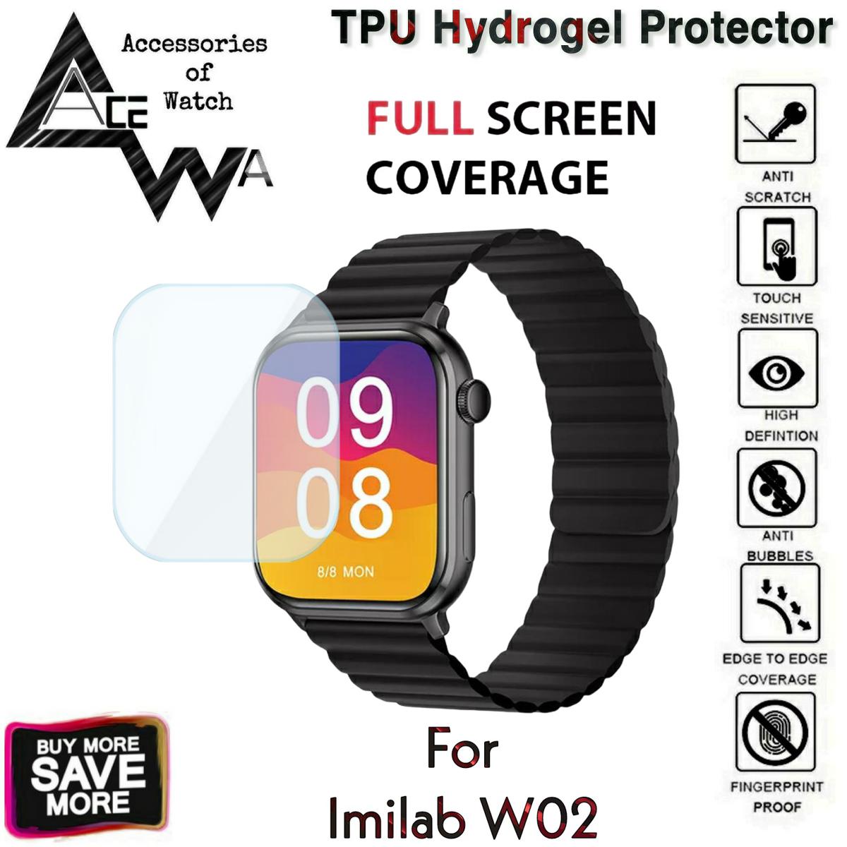 AceWa 1 Pcs Hydrogel Film Protector for Xiaomi Imilab W02 Full Screen Protector Imilab W02 TPU Soft Clear Jelly Protective Film Guard for Mi Imilab W02 Screen Protector Smart