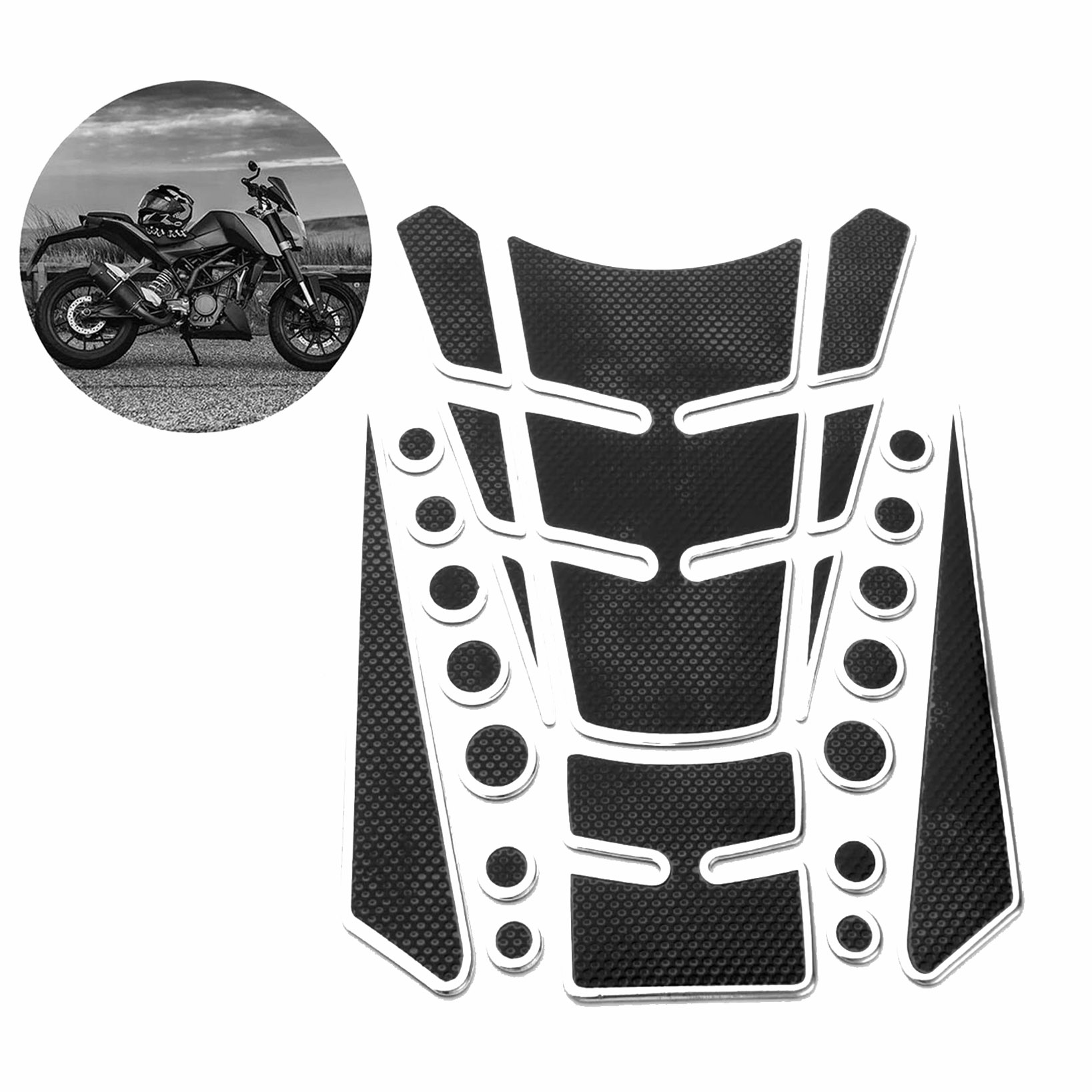 3D Dotted Black with Silver Outline Motorcycle Gas Fuel Oil Tank