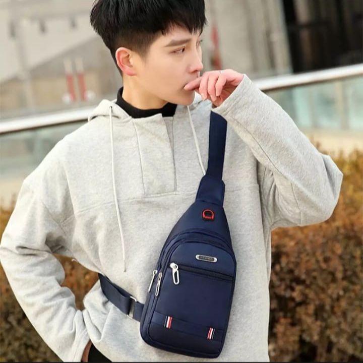 Men's Shoulder Bag Waterproof Oxford Cross Body Chest Bags Double Layer Zipper Bag High-Capacity Messenger Bag Male Waist Fanny Pack Bag Travel Phone Pouch Fashion Chest Bag
