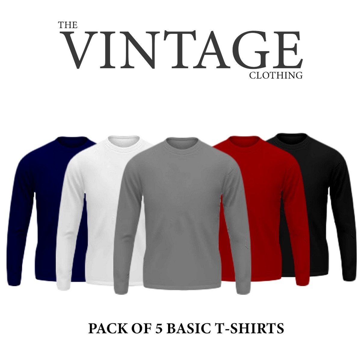 The Vintage Clothing Pack of 5 basic premium full sleeves T shirts