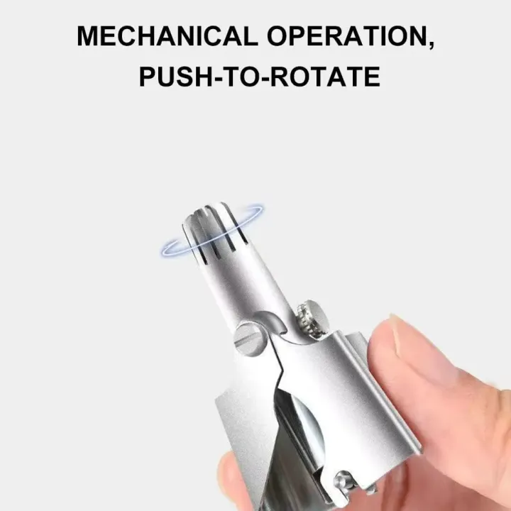 Manual Nose & Ear Hair Trimmer Stainless Steel – Safe Rotating Push Hair Remover, Washable Grooming Tool for Men Face Care