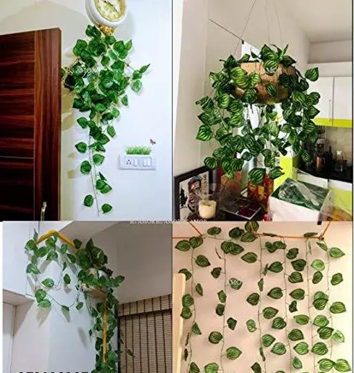 Pack of 12 Artificial Money Plant Leaf Bails 8ft Length Green Hanging Garland for Home, Office, Wedding, and Festival Decoration
