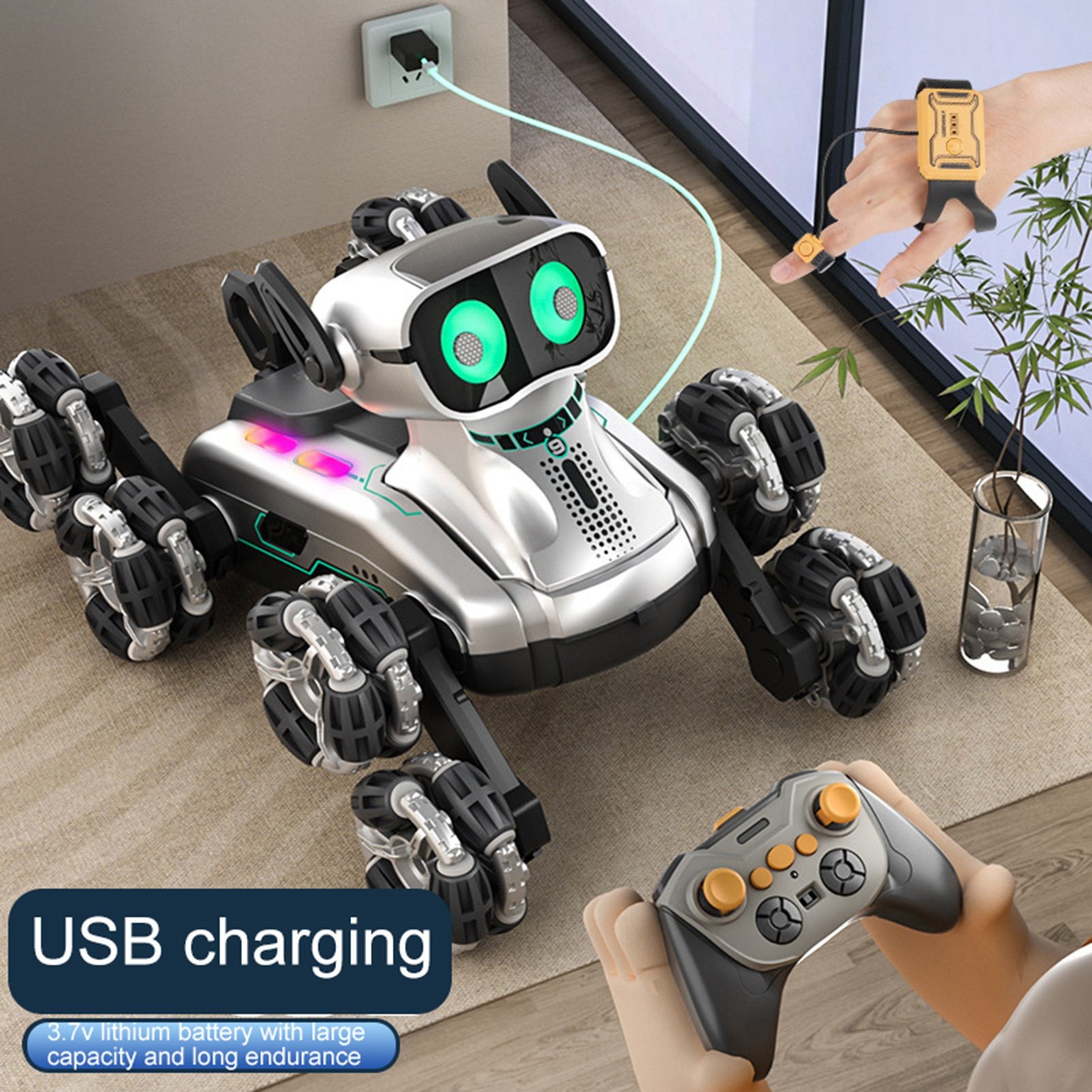 RC Stunt Robot Dog - Rechargeable Remote Control Toy | 360° Flips | Dancing | LED Lights | Best Gift for Kids & Adults (Battery Included)