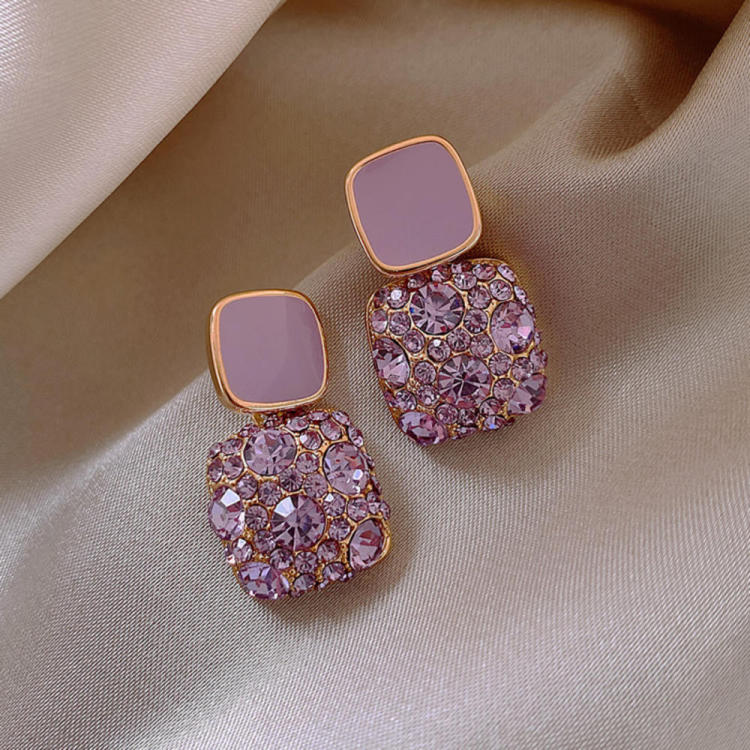 Vintage Square Earrings Earrings And Personalized Versatile Earrings Women's New Purple Square Geometric Earrings And Earrings