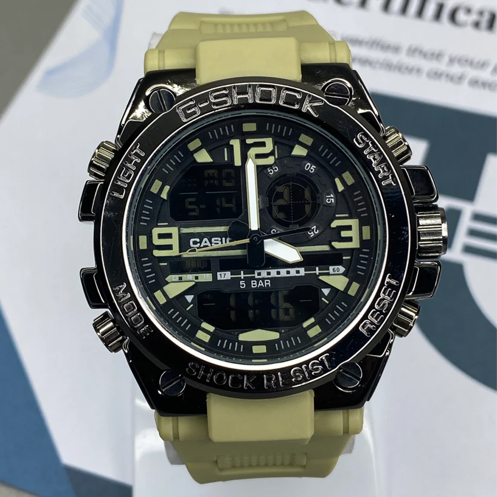 Heavy Duty GSTW-300 Men’s Sports Watch Dual Display Analog Digital Shockproof 20BAR Water Resistant Rugged Metal Dial Multifunctional Outdoor Timepiece