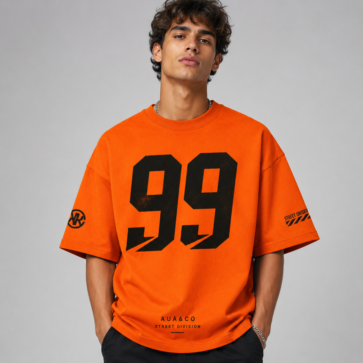 Men’s Orange 99 Oversized Baggy Graphic T-Shirt