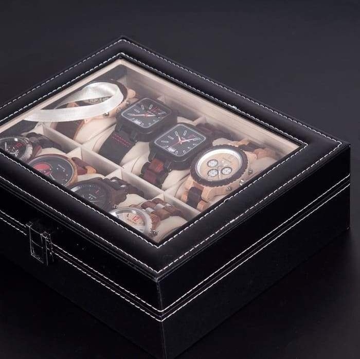 Watch Box Organizer for Men PU Leather Storage Case Classic and Luxury Style Black/Brown 6/8/10/12 Grid