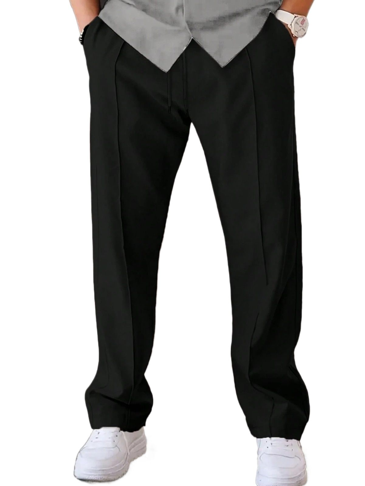 Men Classic Stripe Full Length Chinos Business Casual Pants